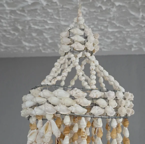 Vintage Chula Hanging Spiral Seashell Windchime Boho Beach Wedding Macrame - Picture 5 of 12